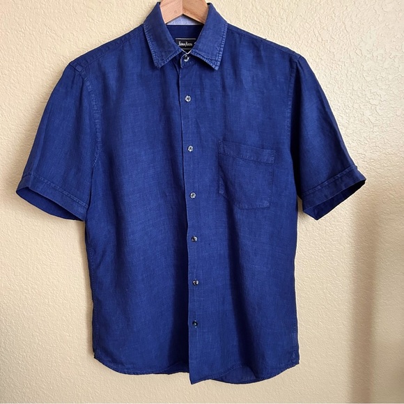 Neiman Marcus Linen Short Sleeve Button Down Shirt - Picture 2 of 6